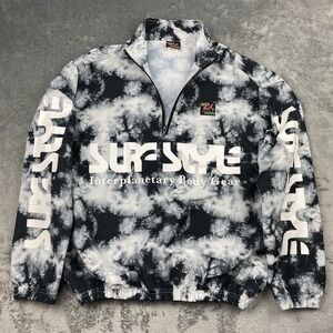 Vtg Surf Style Jacket Mens Size M Black Tie Dye 1/4 Zip Pullover 90s Windbreaker